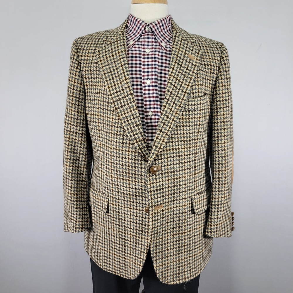 Lanvin Paris Men's Sport Coat Blazer Two Button‎ Houndstooth Herringbone 42R
